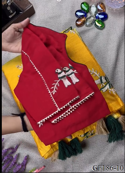 Thred Work With Collar Blouse With Khadi Cotton Saree