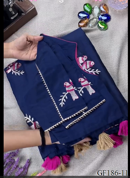 Thred Work With Collar Blouse With Khadi Cotton Saree