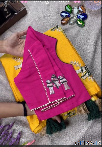 Thred Work With Collar Blouse With Khadi Cotton Saree