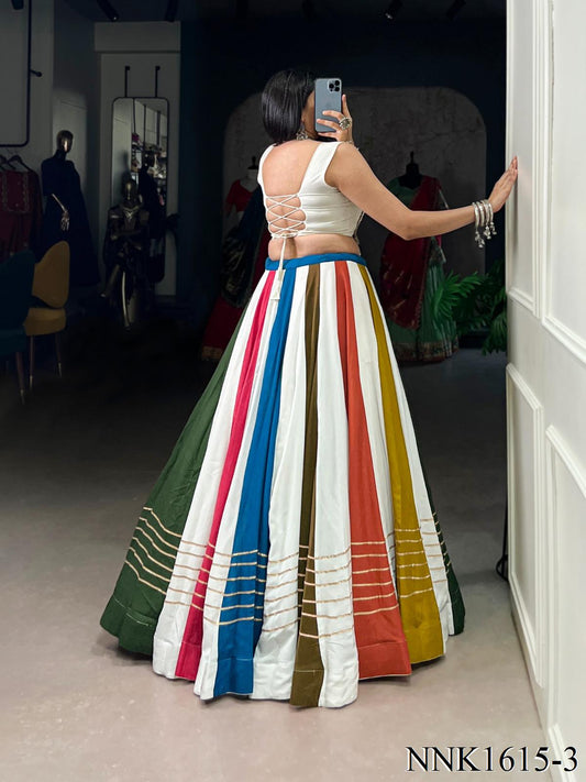 Navratri Special Rayon Fabric Patti Lace Work Lehenga