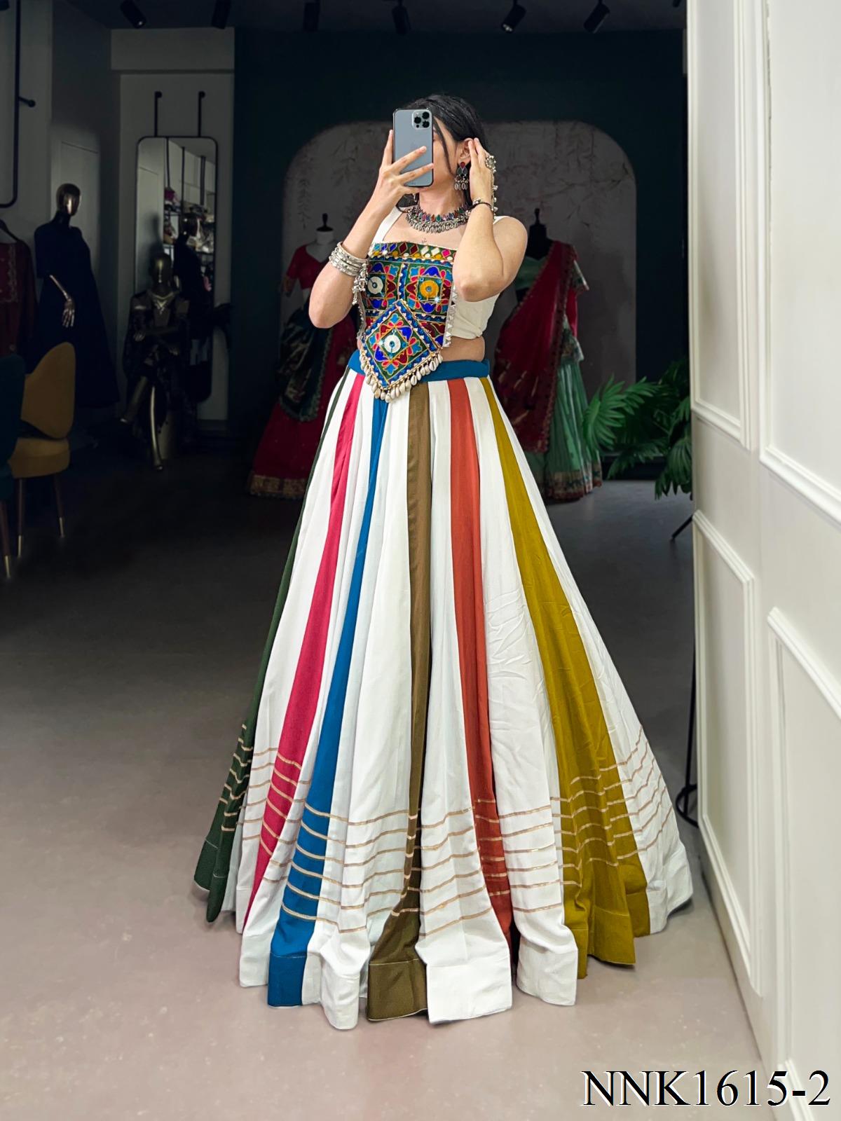 Navratri Special Rayon Fabric Patti Lace Work Lehenga