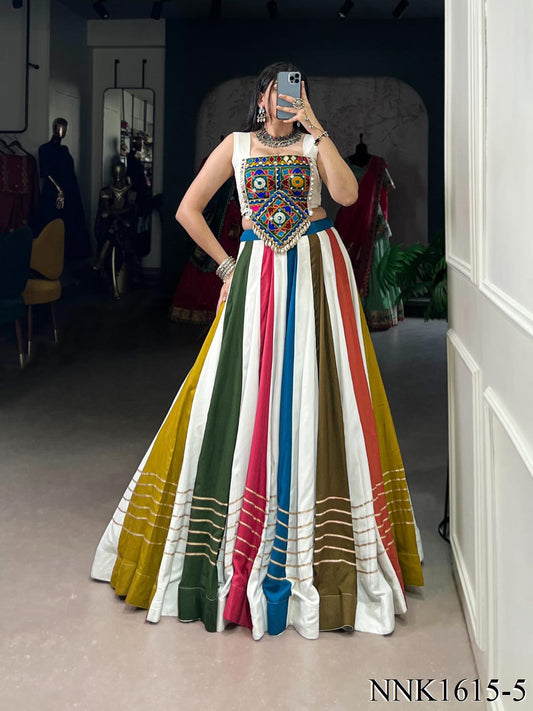 Navratri Special Rayon Fabric Patti Lace Work Lehenga