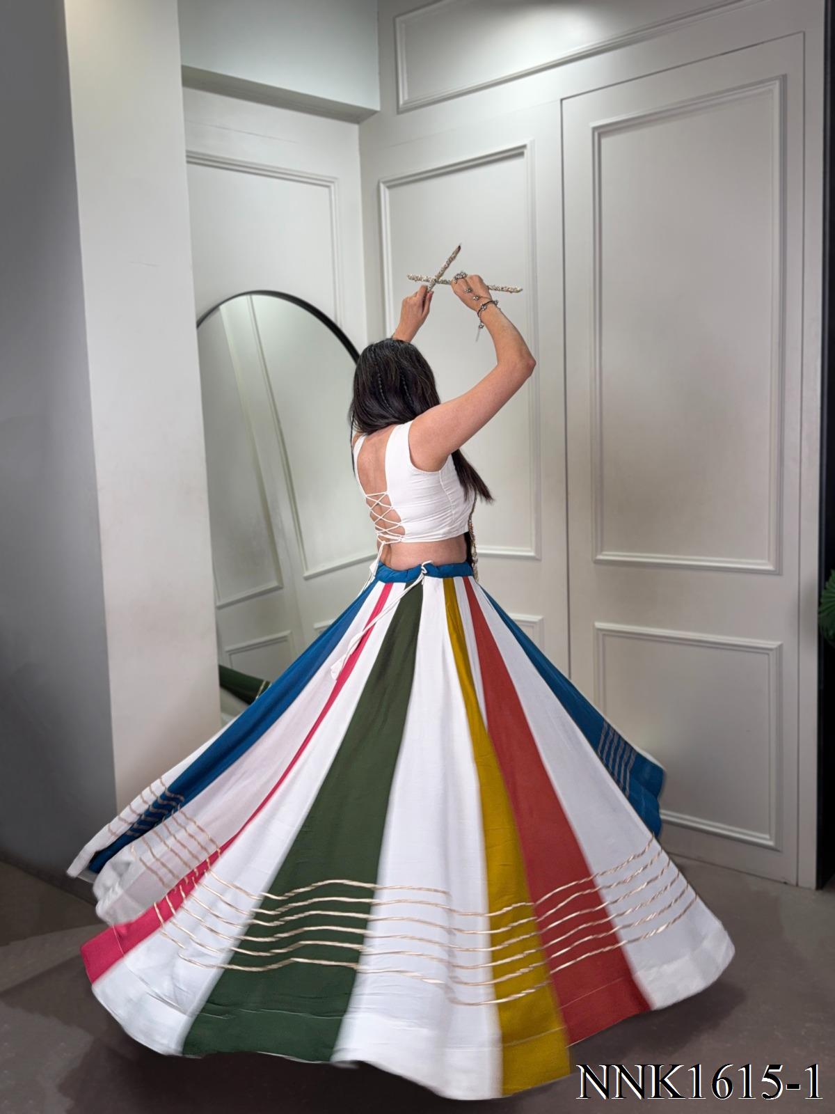 Navratri Special Rayon Fabric Patti Lace Work Lehenga