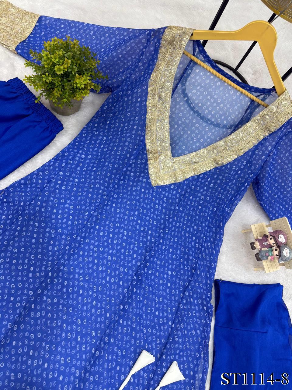 Blue Color Georgette Digital Print Work Kurti