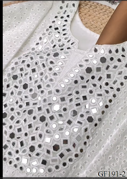 White Color Hakuba Cotton Real Mirror Work Top Pent