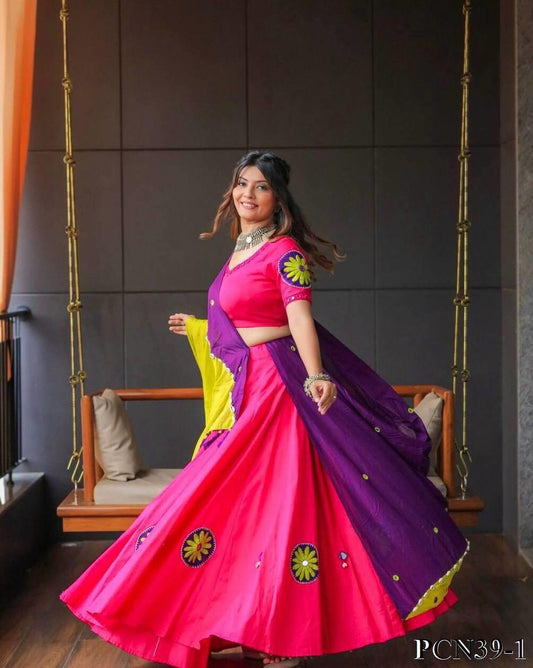 Riyon Cotton Embroidery Thread Work Lehenga Choli