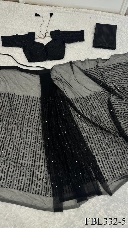 Black Color Net Fabric Heavy Sequence Work Saree