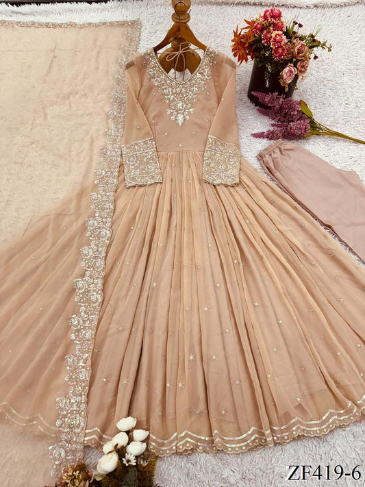 Heavy Geogette Embroidery Rembo Sequence Work Top Bottom