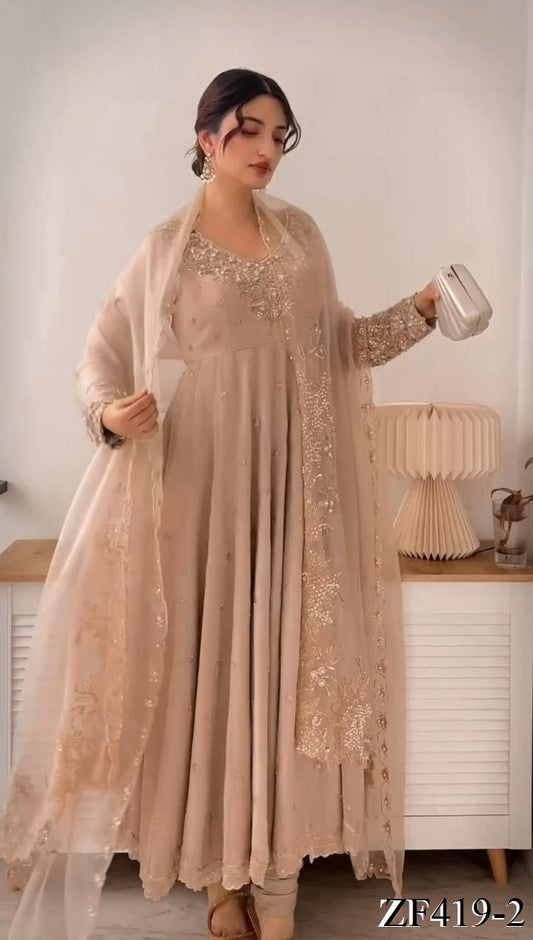 Heavy Geogette Embroidery Rembo Sequence Work Top Bottom