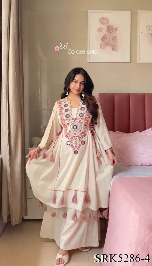 Pure Khadi Cotton Embroidery Sequence work Top Plazzo