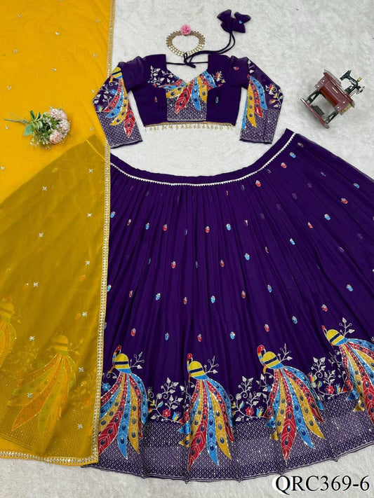 Purple Color Foux Georgette Thread With Sequence Work Lehenga