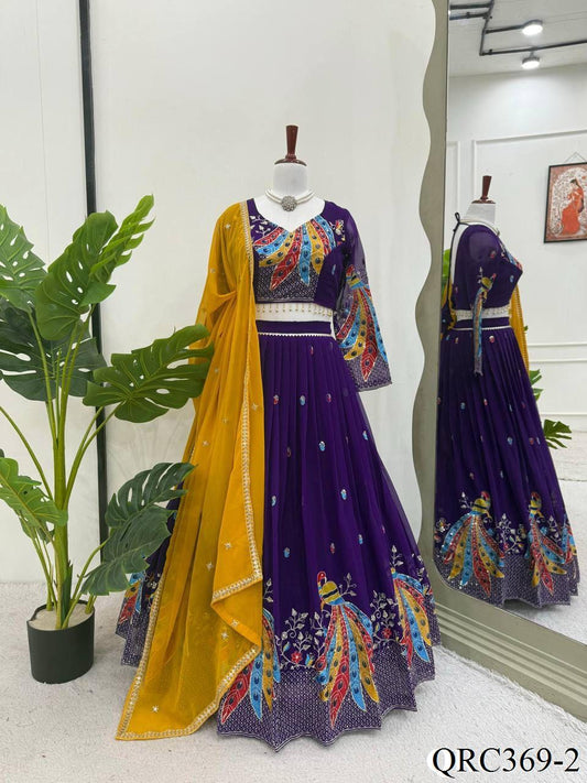 Purple Color Foux Georgette Thread With Sequence Work Lehenga