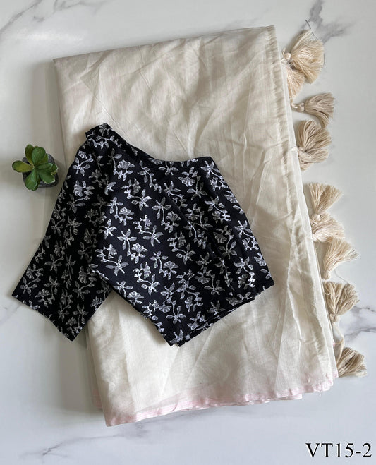 Premiu Chanderi Cotton Tassels Attached Work Saree