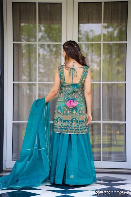 Sky Blue Color Jimmy Organza With Digital Print Top Plazzo