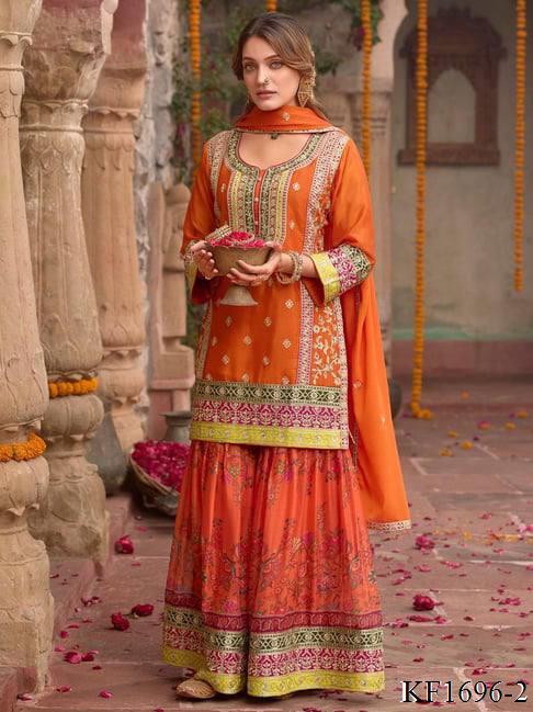 Heavy Chinon Silk With Sequins With Mirror Work Top Sharara