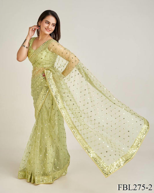 Net Fabric Sequins With Dori Work Saree
