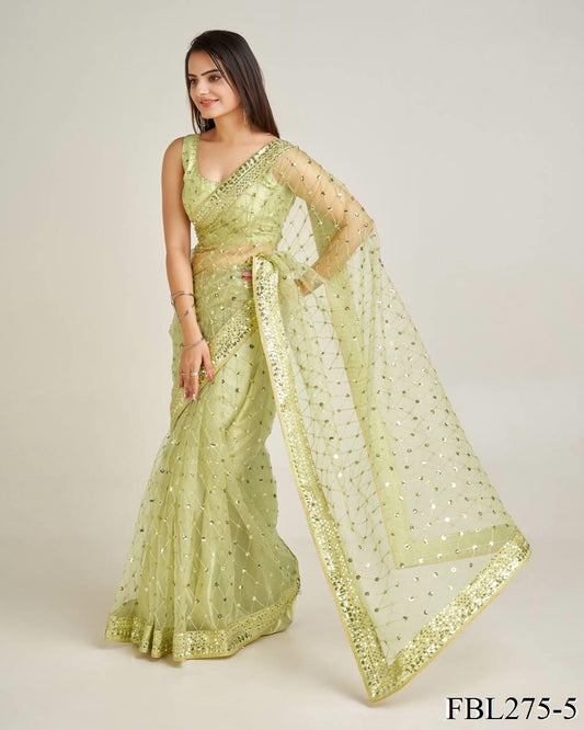 Net Fabric Sequins With Dori Work Saree