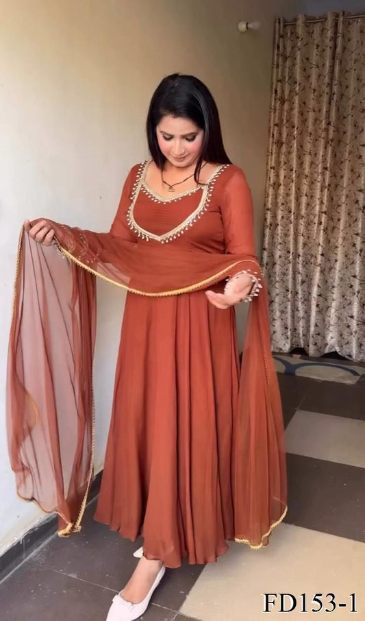 Fancy Handwork Gown Set with Latkan & Siqwans Dupatta