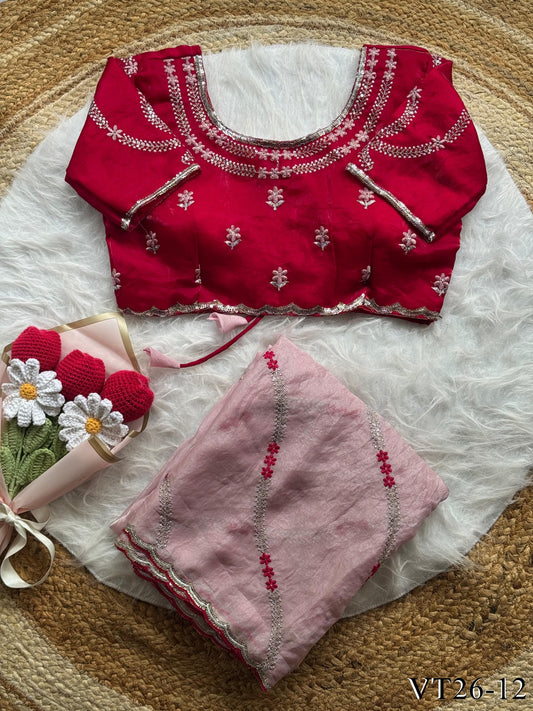 Leheriya Glam Fendy Satin Saree with Embroidered Blouse