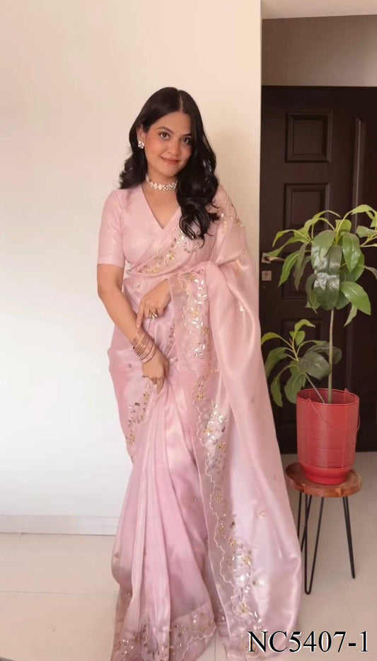 Pink Color Jimmi Choo Beautifull HandWork Saree
