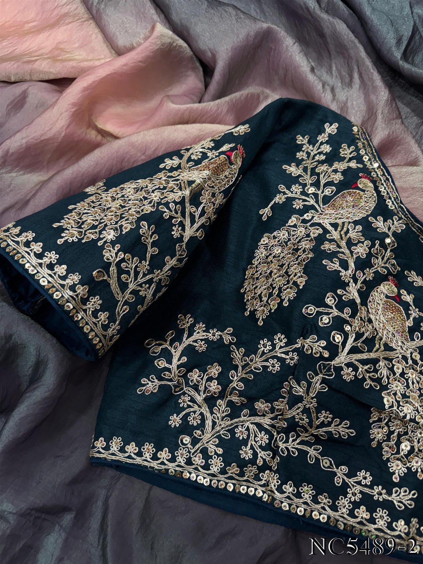 Black Color Soft Space Silk Sequience Coding Work Saree