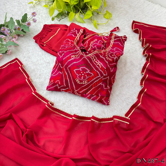 Red Color Viscos Reyon Fabric With Gotta Patti Work Gown