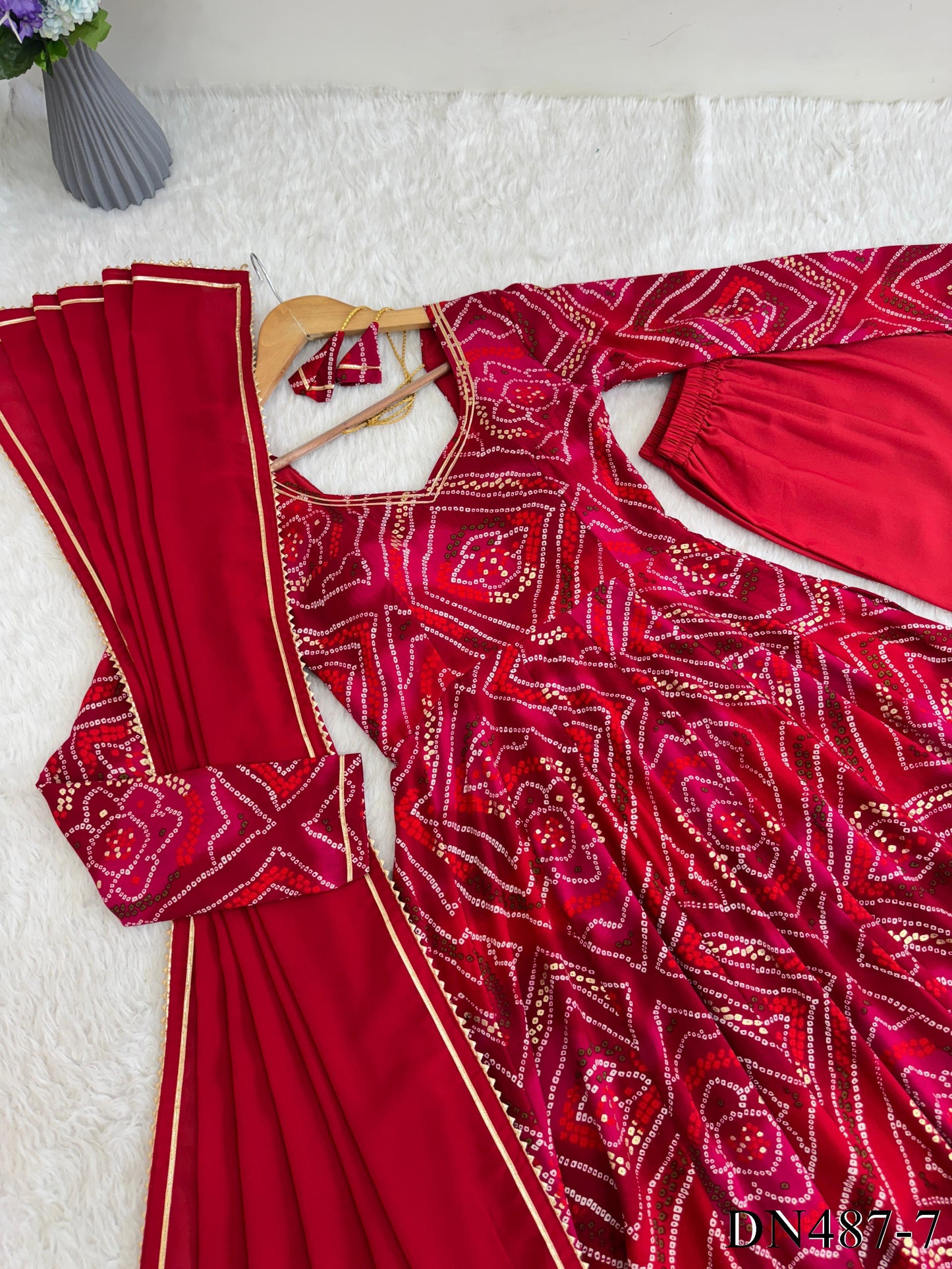 Red Color Viscos Reyon Fabric With Gotta Patti Work Gown