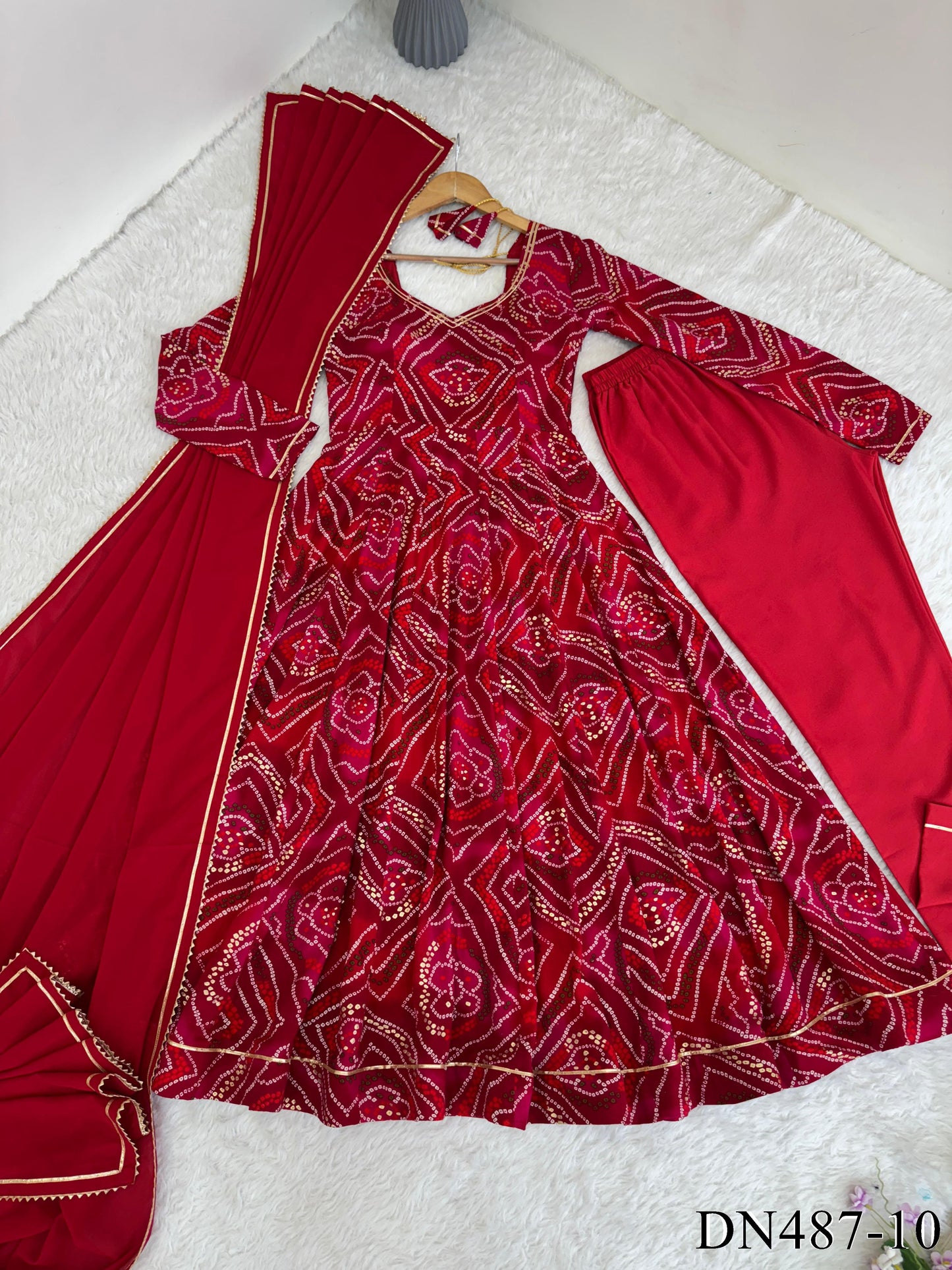 Red Color Viscos Reyon Fabric With Gotta Patti Work Gown