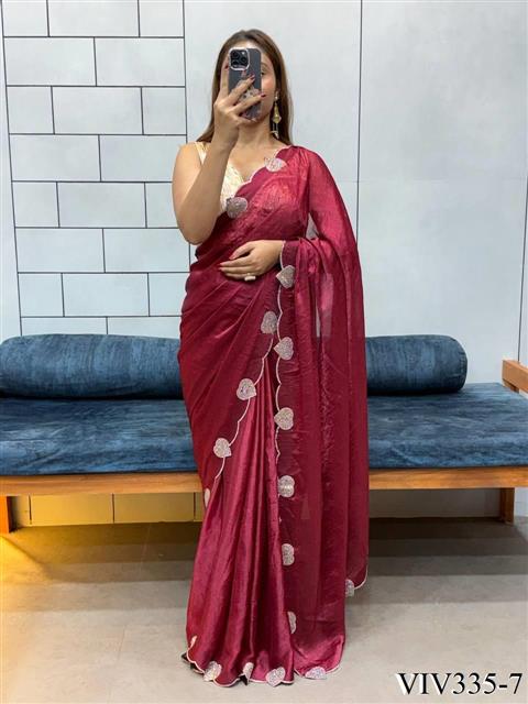 Space Silk With Hart Loving Daimond Work Saree
