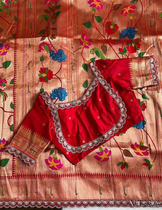 Red Color Banarasi Pattu Paithani Pallu Saree