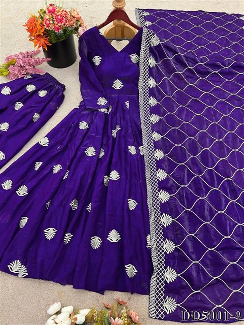 Purple Color Fendy Silk With Embroidery Work Gown