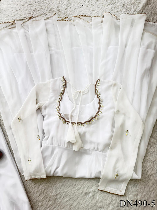 Faux Georgette Hand Mirror Embroidery Work Gown