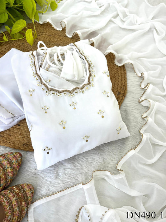 Faux Georgette Hand Mirror Embroidery Work Gown