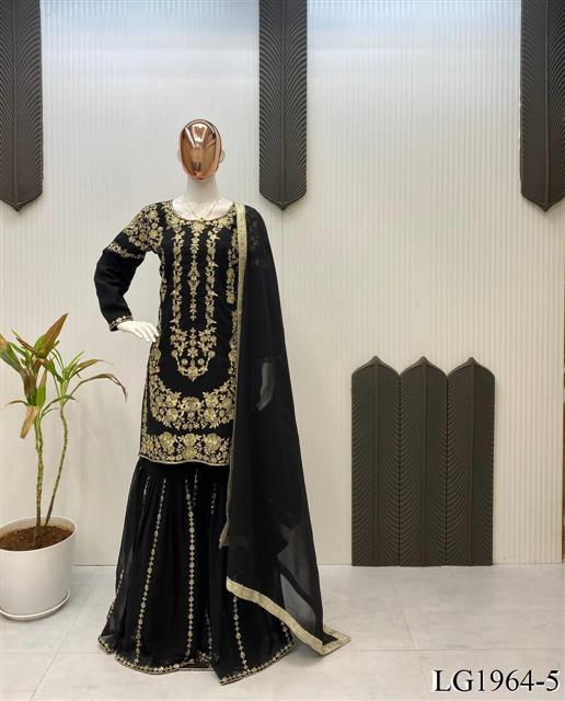 Georgette Fabric With Sequience Embroidery Work Top Sharara