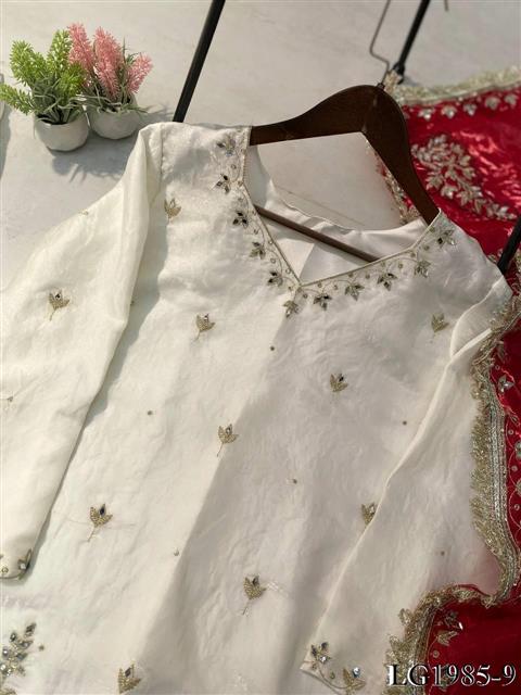 White Color Fendy With Sequins Embroidery Work Top Sharara