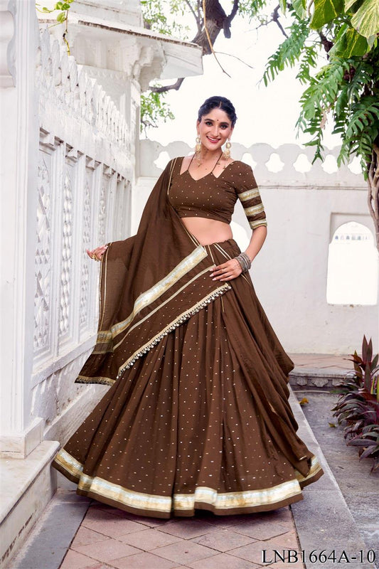 Pure Chanderi Weaving Work Embossed Design Lehenga