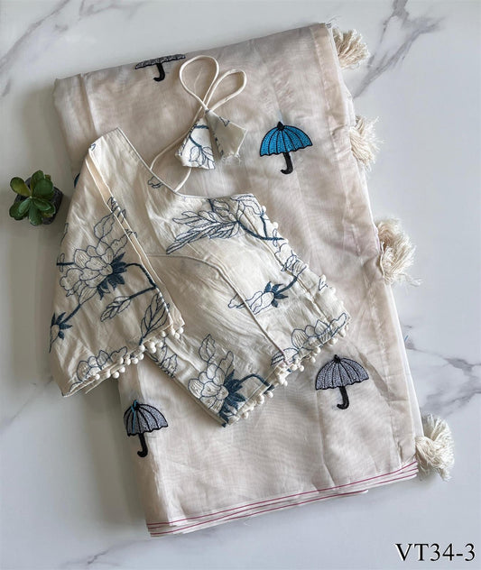 Pure Chanderi Cotton Fabric With Butterfly Work Saree