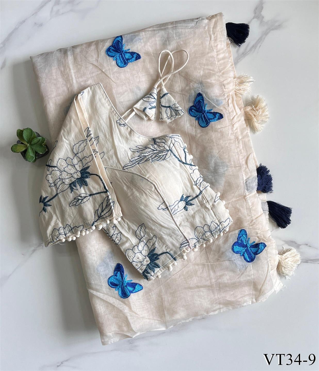 Pure Chanderi Cotton Fabric With Butterfly Work Saree