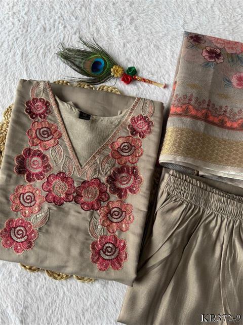 Premium Wear Roman Silk Embroidery Work Top Pent