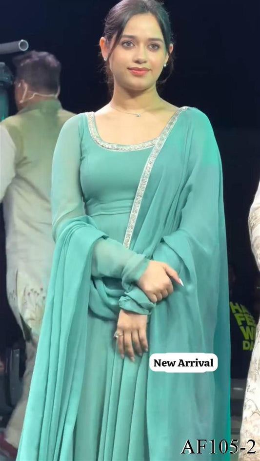 Sky Blue Color Heavy Faux Georgette Embroidery Work Anarkali