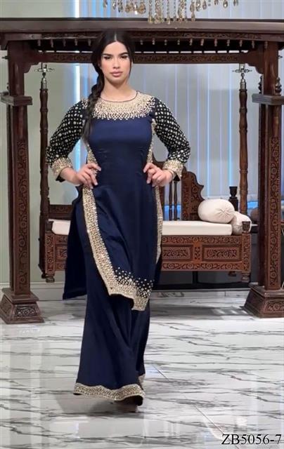 Natural Crepe Fabric With Embroidery Sequins Work Top Sharara