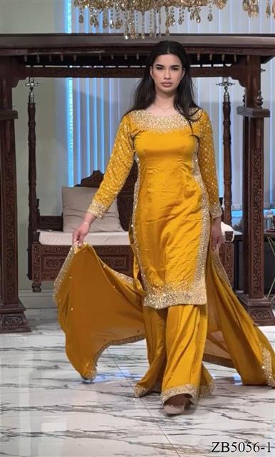 Natural Crepe Fabric With Embroidery Sequins Work Top Sharara