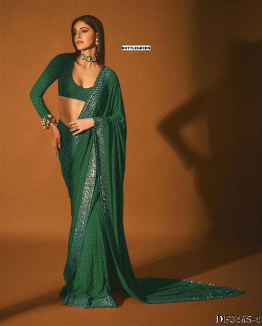 Heavy Quility Faux Georgette Sequins Work Saree