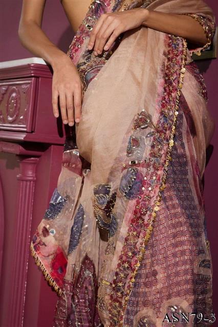 Pich Color Premium Georgette Embellished Work Saree