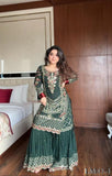 Green Color Faux georgette Embroidery Work Kurti