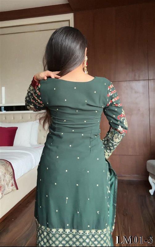 Green Color Faux georgette Embroidery Work Kurti