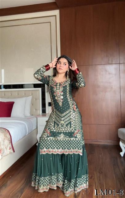 Green Color Faux georgette Embroidery Work Kurti