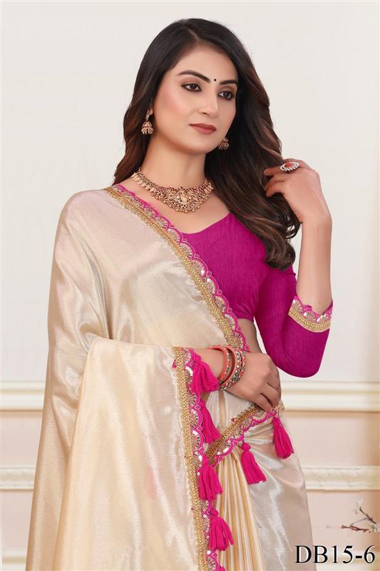 Beige Color Chinon Embroidery Work Saree