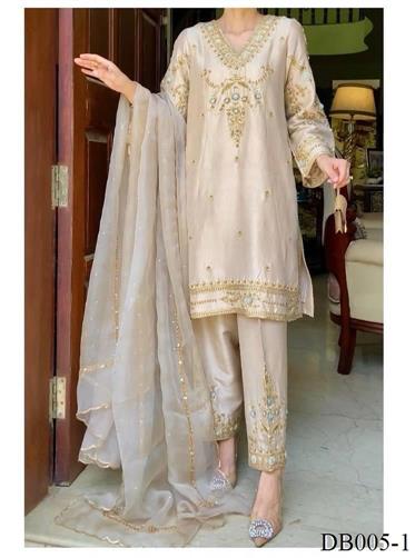Cream Color Natural Silk With Embroidery Work Top Plazzo