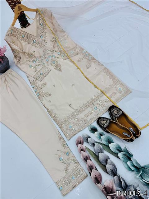Cream Color Natural Silk With Embroidery Work Top Plazzo
